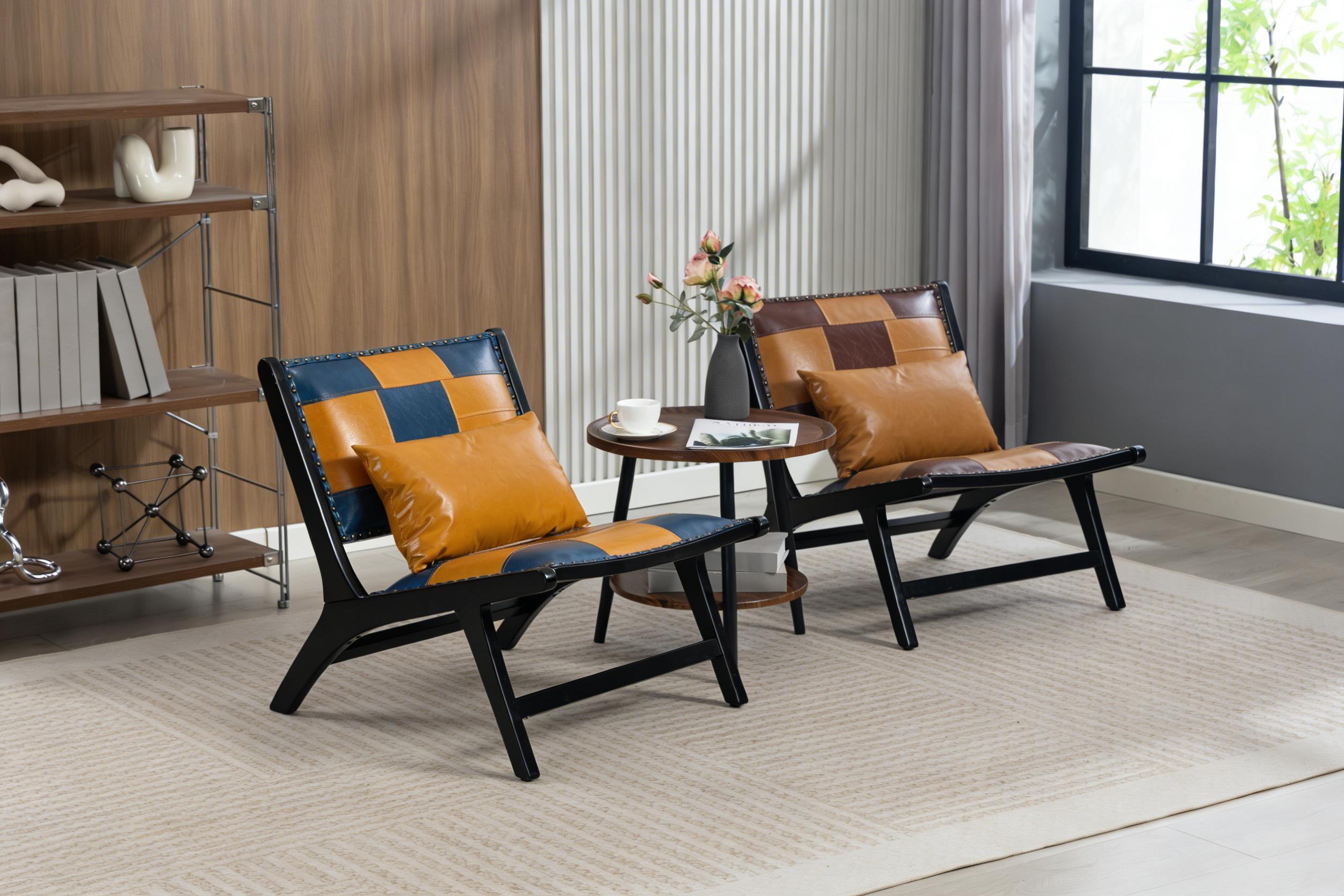 ModernBohoAccentChairforLivingRoom-MidCenturyLoungeChairSideChairIndoor,PULeatherErgonomicCurvedBackWoodFrame,Easy10MinAssembly,MultipleColors(Blue/Yellow&AntiqueBrown),forBedroomReadingNookApartmentDorm