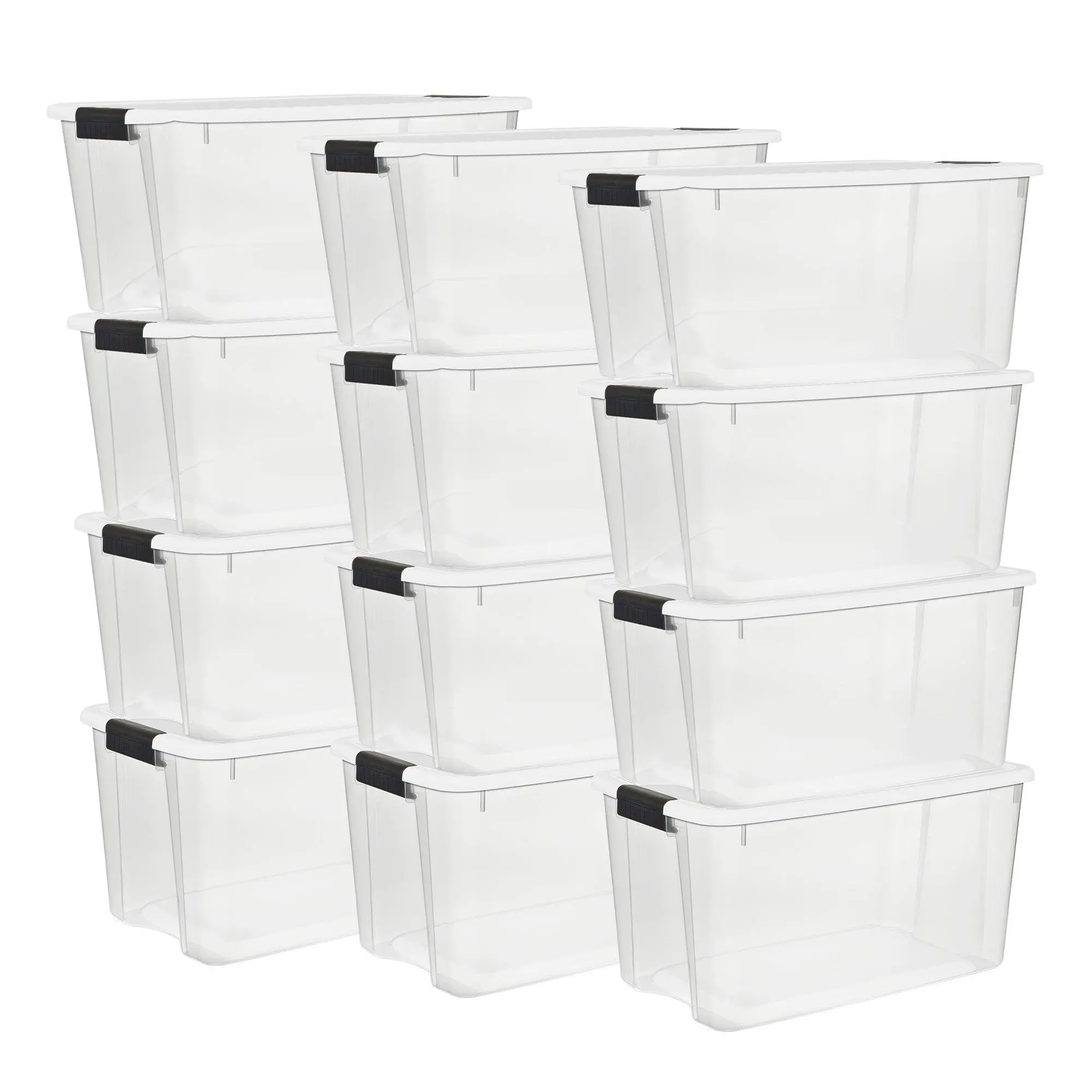 Sterilite 70 Qt Clear Plastic Stackable Storage Bin w/ White Latch Lid, 12 Pack Sterilite 70 Qt Clear Plastic Stackable Storage Bin w/ White Latch Lid, 12 Pack