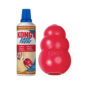 KONG Classic Stuffable Dog Toy Easy Treat Peanut Butter Spray - Fetch & Chew Toy for Dogs - with Dog Toy Filler Treat - for Hours of Fun & Enrichment - 8 oz - for Large Dogs