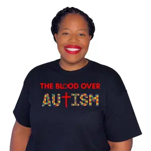 The Blood Over Autism Puzzle Piece T-Shirt 50/50% Cotton/Polyester Faith-Based Design for Everyday Wear for Adults & Kids 50/50 Cotton Polyester Blend Breathable Comfortable