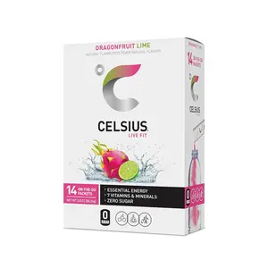 CELSIUS On-the-Go Powder Sticks Dragonfruit Lime, and many more flavours Essential Energy 2.8 Oz (14 Sticks per Pack) Sparkling Drink