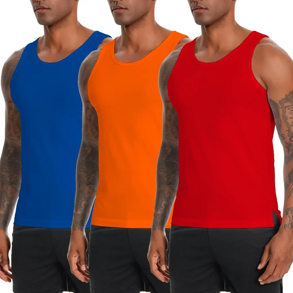 Nutria Men's Cotton Tank Tops 3-Pack - Menswear Undershirts, Sleeveless Jersey Fabric, Crew Neck, Basic Simple Casual Summer Tees, Multicolor U02