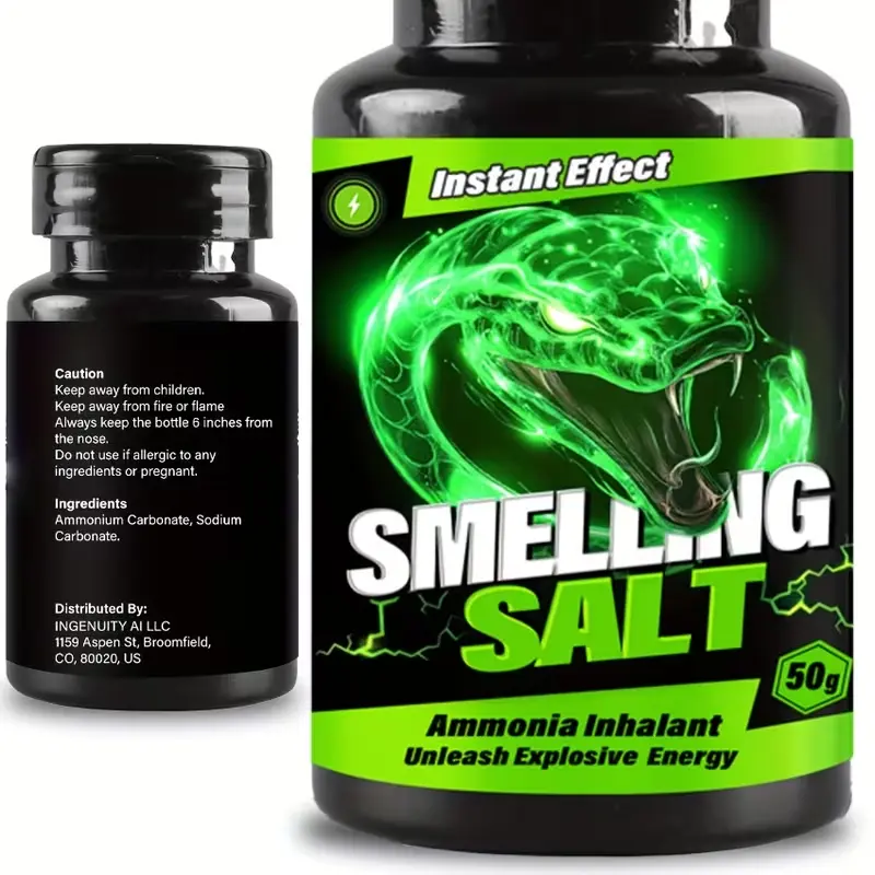 Professional Grade Smelling Salt - 50g Instant Ammonia Inhalant Fitness Supplement - Explosive Energy & Focus Boost - Health Fitness, Nutrition, Workout Supplements - For Powerlifting, Bodybuilding - USA Supply, Health Fitness Supplements