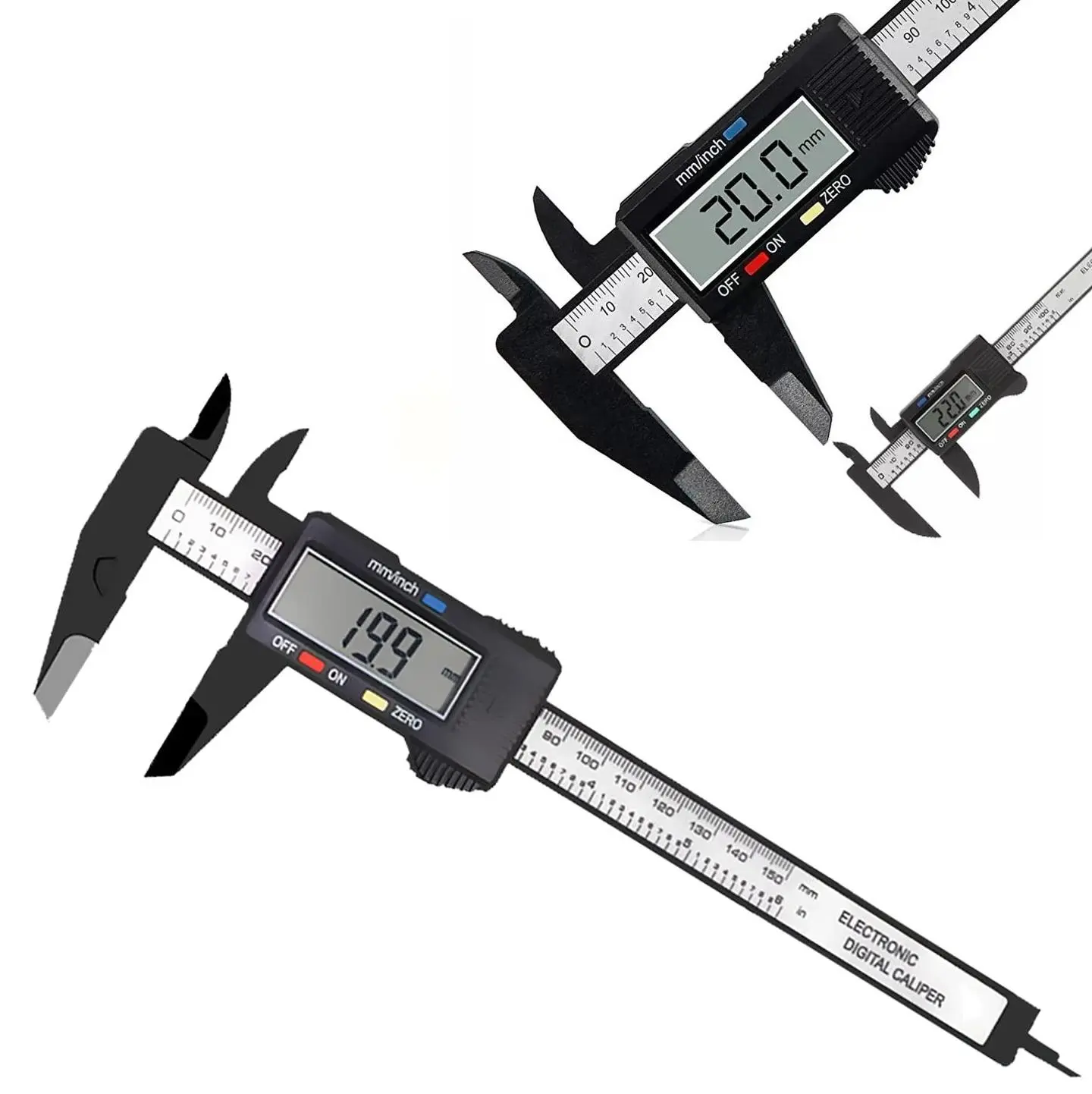 6" (150mm) Carbon Fiber Digital Vernier Caliper Hand Measuring Tool, Measuring Instrument with 4-Way Measurement, Large LCD Display, Linear Capacitive Measuring System, Locking Thumb Screw, Micrometer Caliper Digital