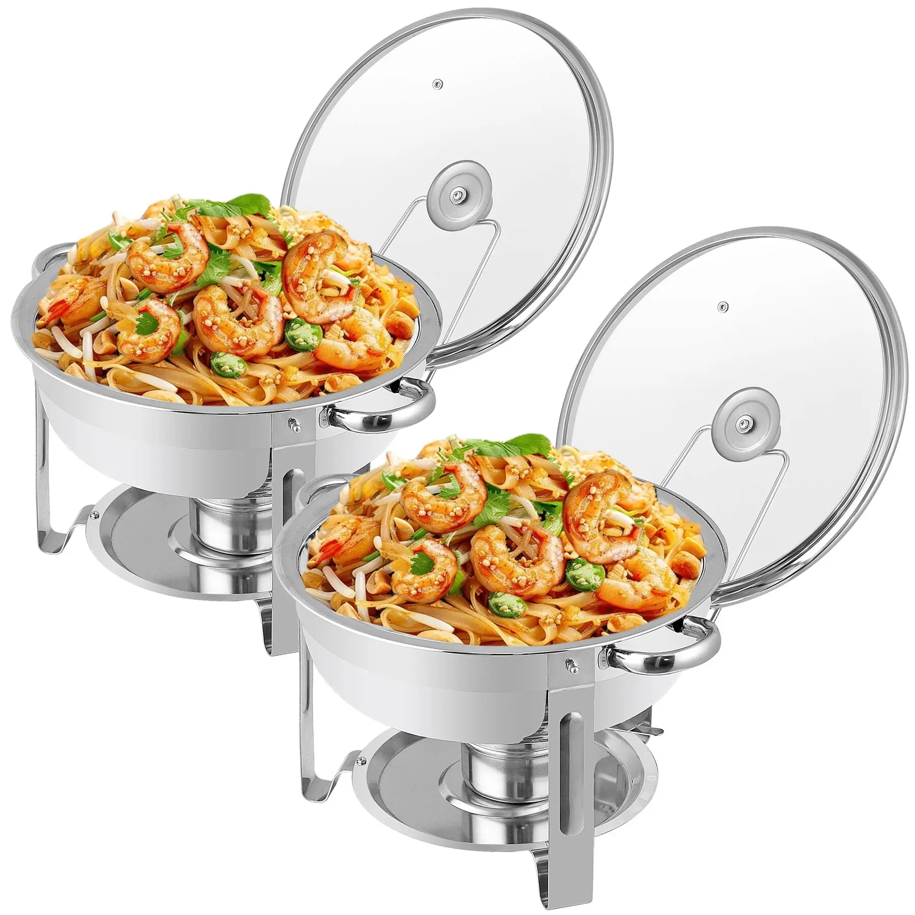 Segawe 2-Pack 5 Qt Stainless Steel Round Chafing Dish Set, Kitchenware Buffet Catering Warmer Serving Set with Fuel Holder, Pan, Heat-Resistant Baking Bakeware