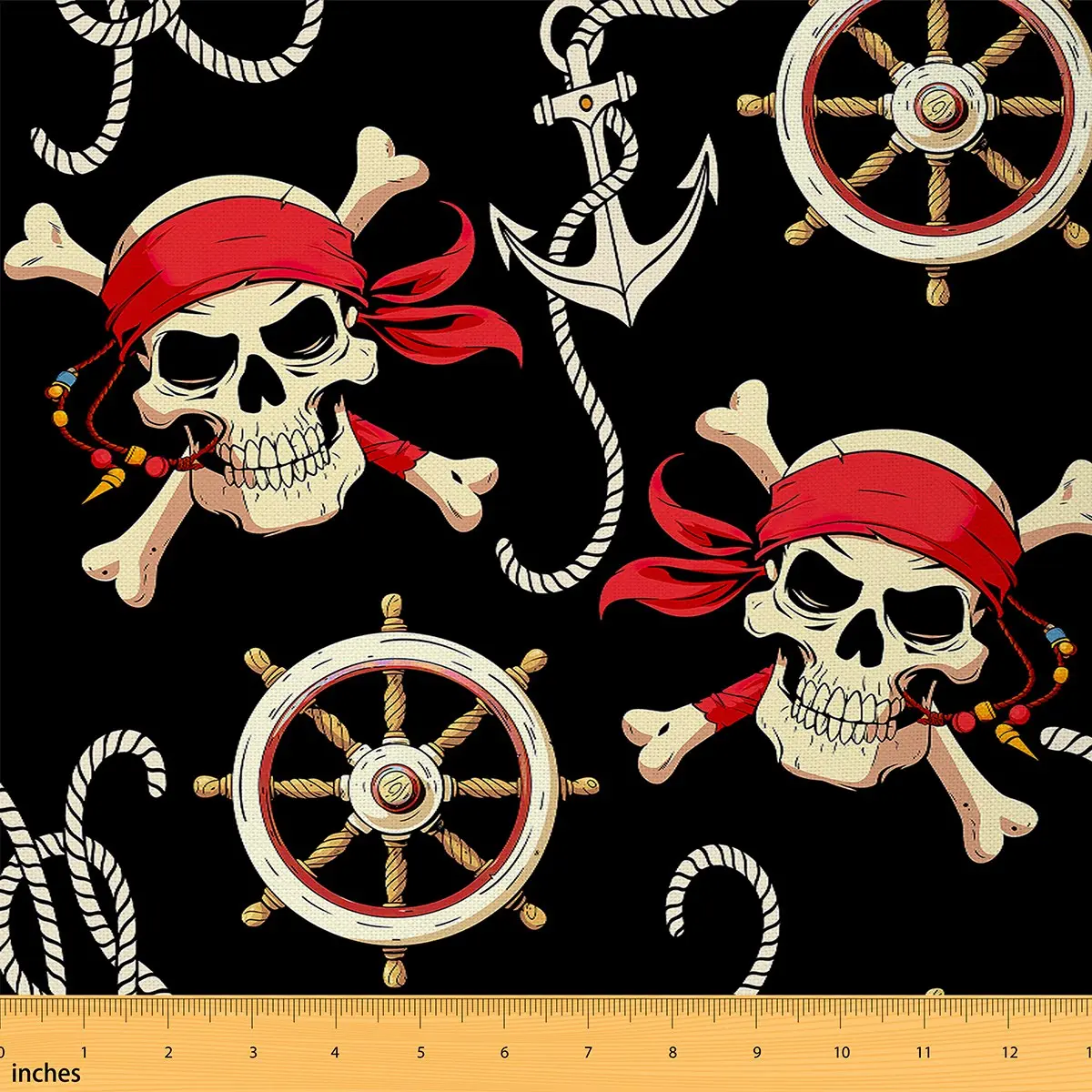 Pirates Skull Fabric by The Yard,1 Yard,Nautical Ocean Upholstery Fabric,Anchor Adventurous Sea Travel Piracy Theme Elements Waterproof Fabric, Diy Friendly