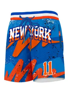 Men's Letter & Figure Patched Drawstring Waist Basketball Shorts, Loose Casual Breathable Comfortable Zipper Pocket Design Athletic Mesh Shorts for Daily Wear