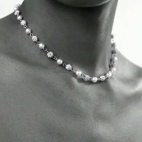 Faux Pearl & Rhinestone Decorated Bling Necklace, Decorative Necklace, Elegant Rhinestone Necklace, Punk Style Jewelry for Party, Daily Clothing Decor, Trendy All-match & Exquisite Jewelry for Birthday Gift