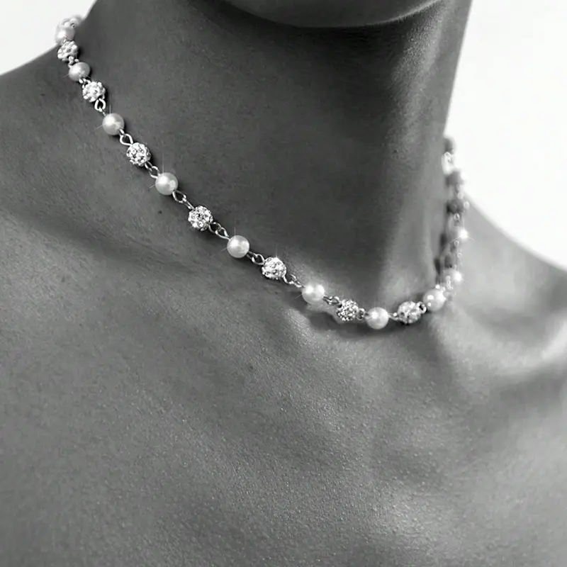 Faux Pearl & Rhinestone Decorated Bling Necklace, Decorative Necklace, Elegant Rhinestone Necklace, Punk Style Jewelry for Party, Daily Clothing Decor, Trendy All-match & Exquisite Jewelry for Birthday Gift