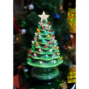 Ceramic Christmas Tree 14"H by Moments in Time LED Lighted Vintage Inspired Tabletop Décor with Multicolor Bulbs Star Battery Operated Holiday Centerpiece Gift-Ready Holiday Packaging