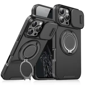 iPhone Case For iPhone 17 16 15 Pro Max 17Air Plus 14 13 12 with Slide Camera Lens Protection Cover,360 Rotating Ring Kickstand Holder Military Grade Shockproof Protective Phone Cover