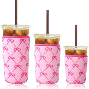 Reusable 3-Pack Iced Coffee Cup Sleeve, Insulated Neoprene, Beverage Holder for Iced Coffee, Durable Drink Sleeve for Cold Beverages, Drink Protectors, Bows