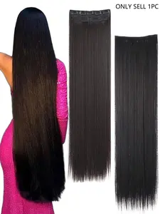 Dark Extra Long Straight Hair Extensions, 40 Inch 5 Clips Synthetic Hair, Heat Resistant, for Women, Music Festivals, Parties, Holidays