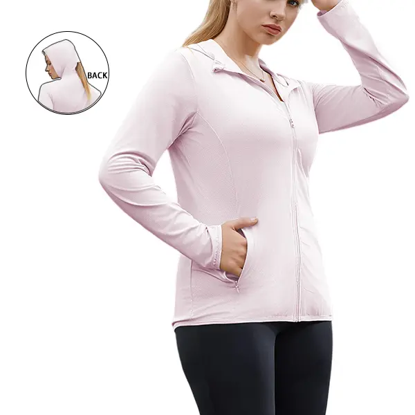 Women's Full-Zip Sun Protection Jacket, Lightweight Breathable Clothes for Women, 4-Way Stretch Hooded Long Sleeve Top for Hiking & Fishing, Women's Clothes,back to school,back to school shopping