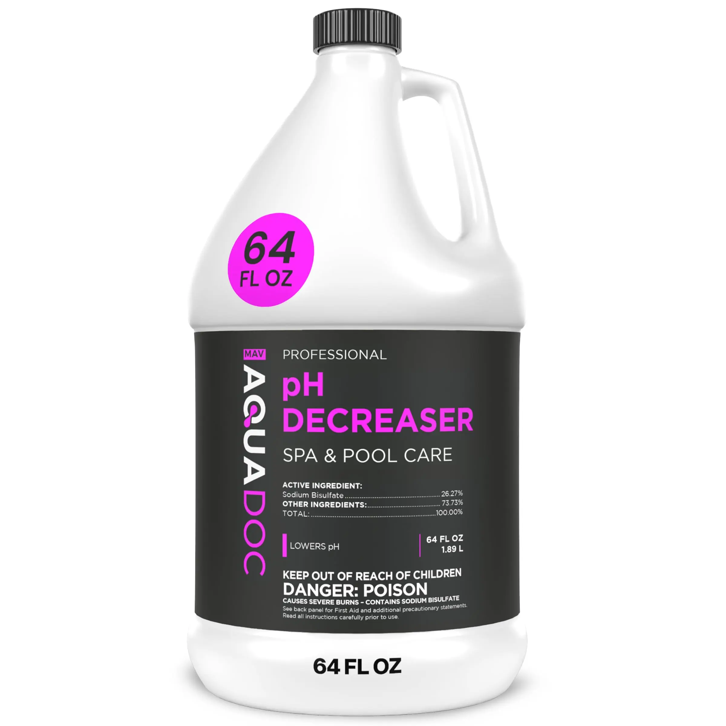 AquaDoc Spa pH Decreaser - 64oz (1.89L) Hot Tub Chemistry Solution for Pools & Hot Tubs, Balances Water, Boosts Sanitizer, Enhances Water Clarity, USA-Made