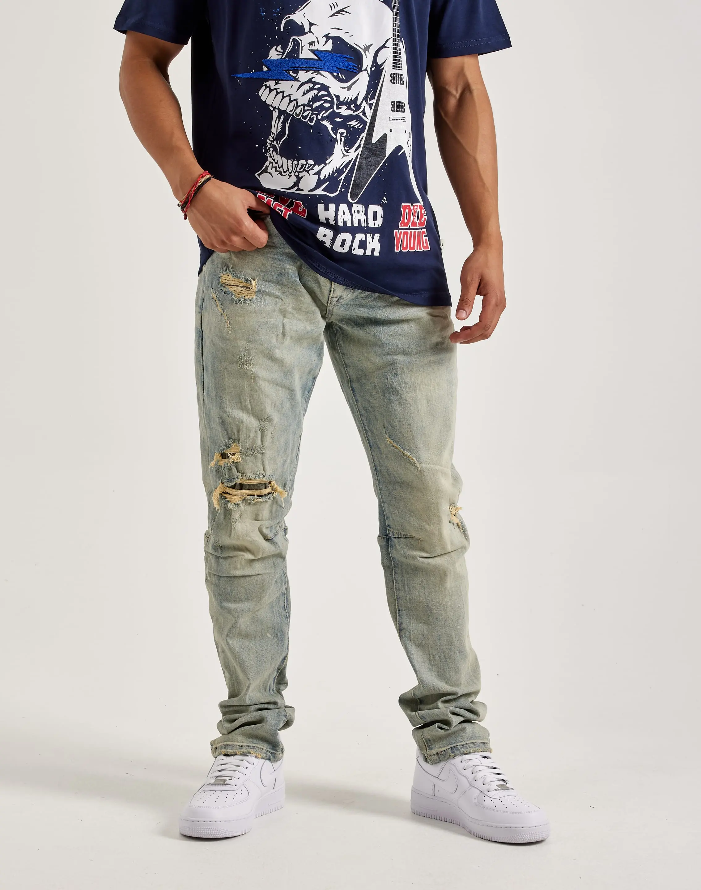 Mens Smoke Rise Rip & Repair Distressed Slim Denim Jeans