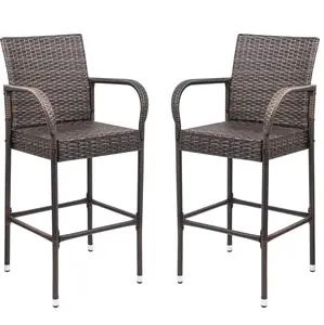 HOMALL Patio Bar Stools Wicker Barstools Indoor Outdoor Bar Stool Patio Furniture with Footrest and Armrest for Garden Pool Lawn Backyard Set of 2