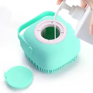 Pet Bath Brush, Silicone Massage Brush with Shampoo Dispenser, Ideal Bath Accessories for Dogs & Cats