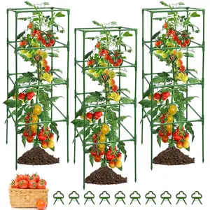 MQHUAYU 3 Pack Tomato Cages for Garden - Heavy Duty Square Tomato Plant Support Stakes, Height-Adjustable Tomato Trellis, Tomato Plant Cage for Raised Beds/Pots