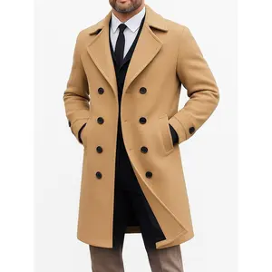 Cross-Border Autumn Winter New European and American Men's Trench Coat Woolen Coat Men's Double-Breasted Mid-Length Woolen Overcoat