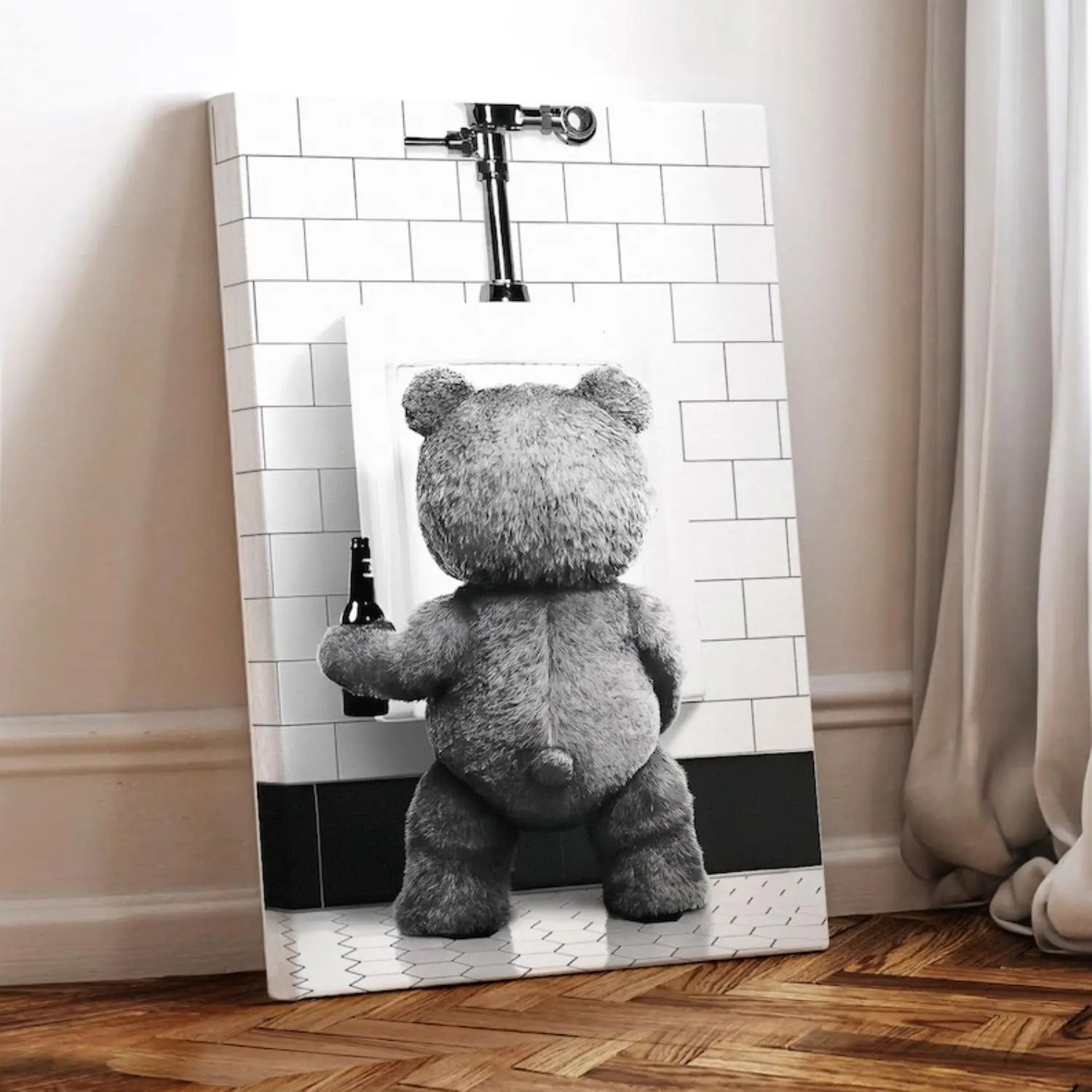 Ted Teddy Bear Humor Beer Themed Silk Fabric Poster Print, Artistic Print Design Art Work for Wall Decor - Creative Home Decoration Supplies