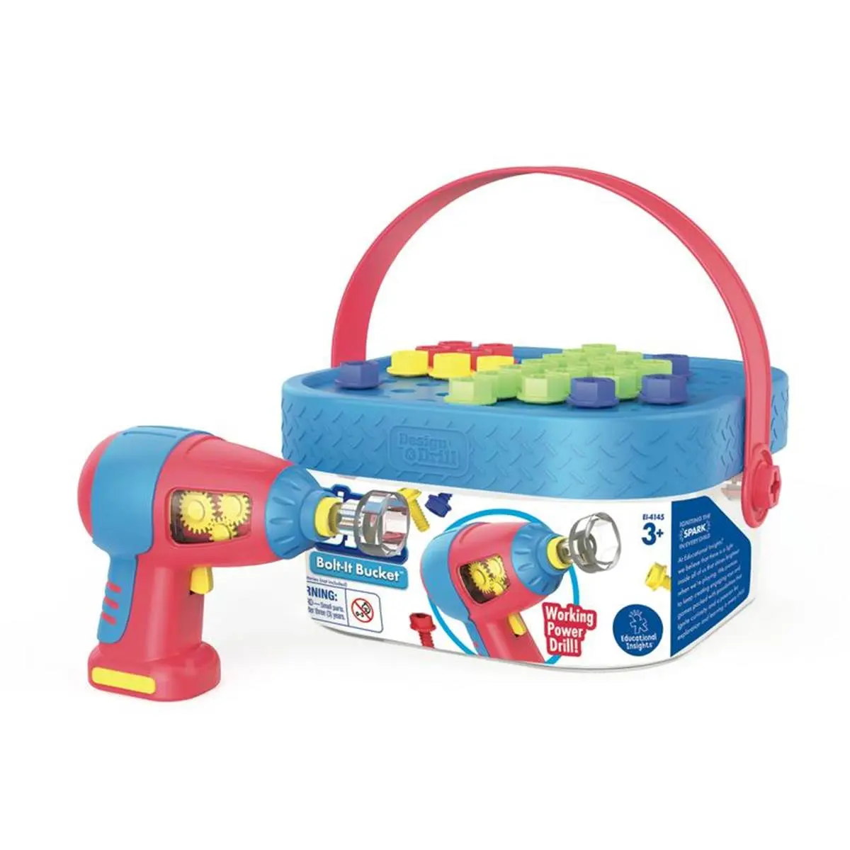 Learning Resources EI-4145 Design & Drill Bolt It Bucket Kid Playset, Multi Activity Early Learning Toy for Busy Builders’ Playtime, Kid-Friendly Power Drill, Pattern Guide, Includes 52 Bolts