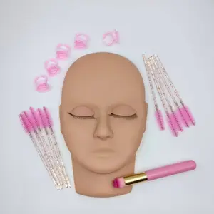 Portable False Eyelash Practice Head Model Kit, Detachable Eye Module, Small Portable Lashes Practice Model, 10 Brushes, 5 Glue Rings, Cleaning Brush