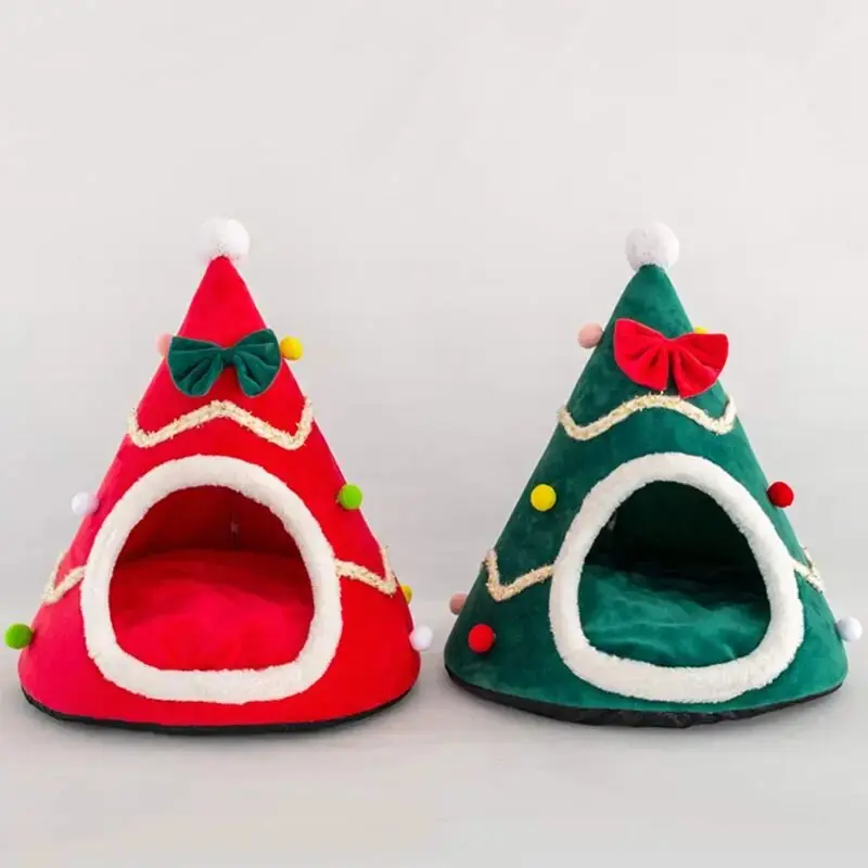 Festive Christmas Tree Shaped Pet Bed - Soft Fabric, Warmth Retention, Holiday Theme Cozy Shelter for Cats & Dogs, Dog & Cat Furniture Pet Supplies, Shaped Beds, Multi-Size, Festive Christmas Tree Design, 55Cm Height