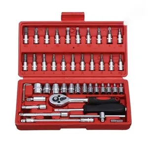 NORIX 46-Piece Tool Set for Car & Home Repairs - 1/2", 1/4", 3/8" Drive Sockets, Ratchet Torque Wrench, Screwdriver Socket Combination, Compact Toolbox, Metric Tool Bits, Dual-Direction Click Tire Wrench - Ideal for Auto Repair Shops, Outdoor Activities