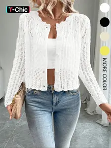 Women's Plain Button Front Sweater Cardigan, Basic Casual Fitted Long Sleeve Cardigan for Daily Wear, Ladies Knitwear Knitting for Spring & Fall, Knit Cardigan Sweaters