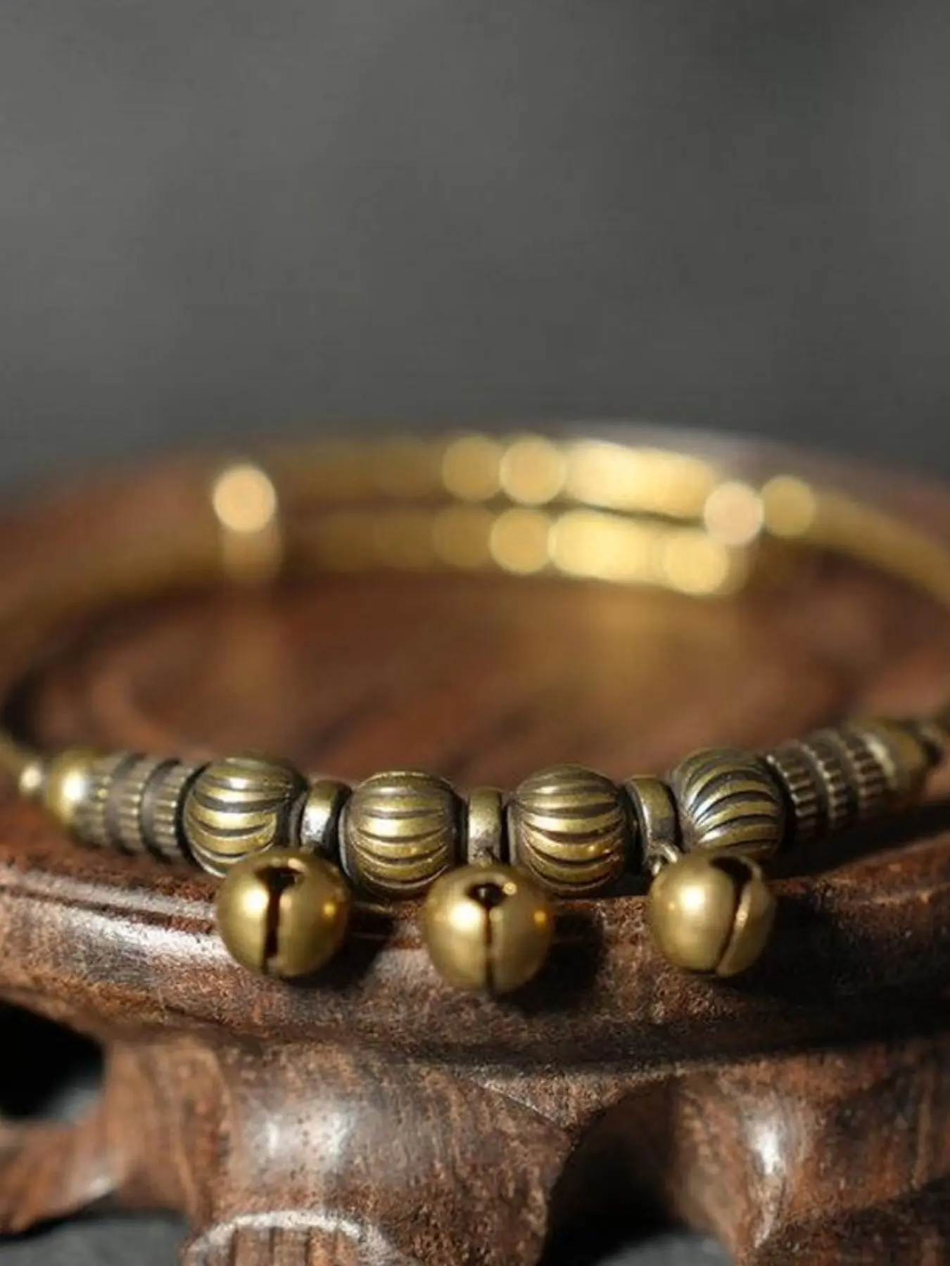 Jingling Bell Bangle with Textured Beads, Musical Retro Jewelry, Perfect Gift for Music Lovers, Stylish Accessory for Any Occasion, Copper Bangles