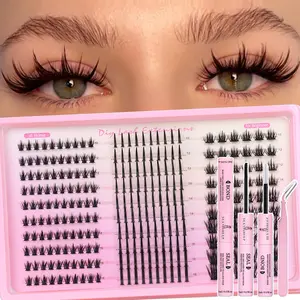 DIY Mixed Style Fairy Eyelash Set, Natural Look Fine Lashes, Spikes Lash Clusters，Dense D Curl Lashes, Manga Lash Clusters，Natural Eyelash Cluster Set Individual Eyelash Clusters, Soft Extension Band,  Includes Bond&Seal &Remove&Eyelash Tweezers