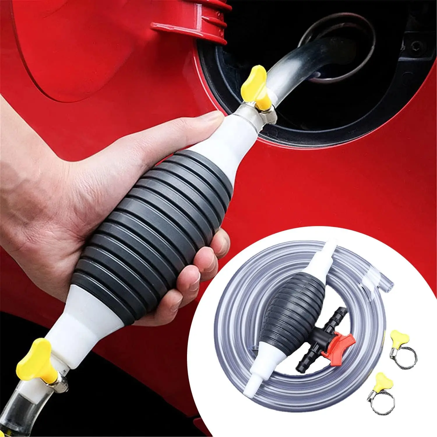 Manual Fuel Transfer Pump, Oil & Water Suction Pump with 6.5ft Siphon Hose for Gasoline, Diesel and Other Liquids