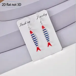 Cartoon Cute Fish Earrings 2D Flat Acrylic European and American Fashion Creative Blue and White Striped Small Fish Earrings