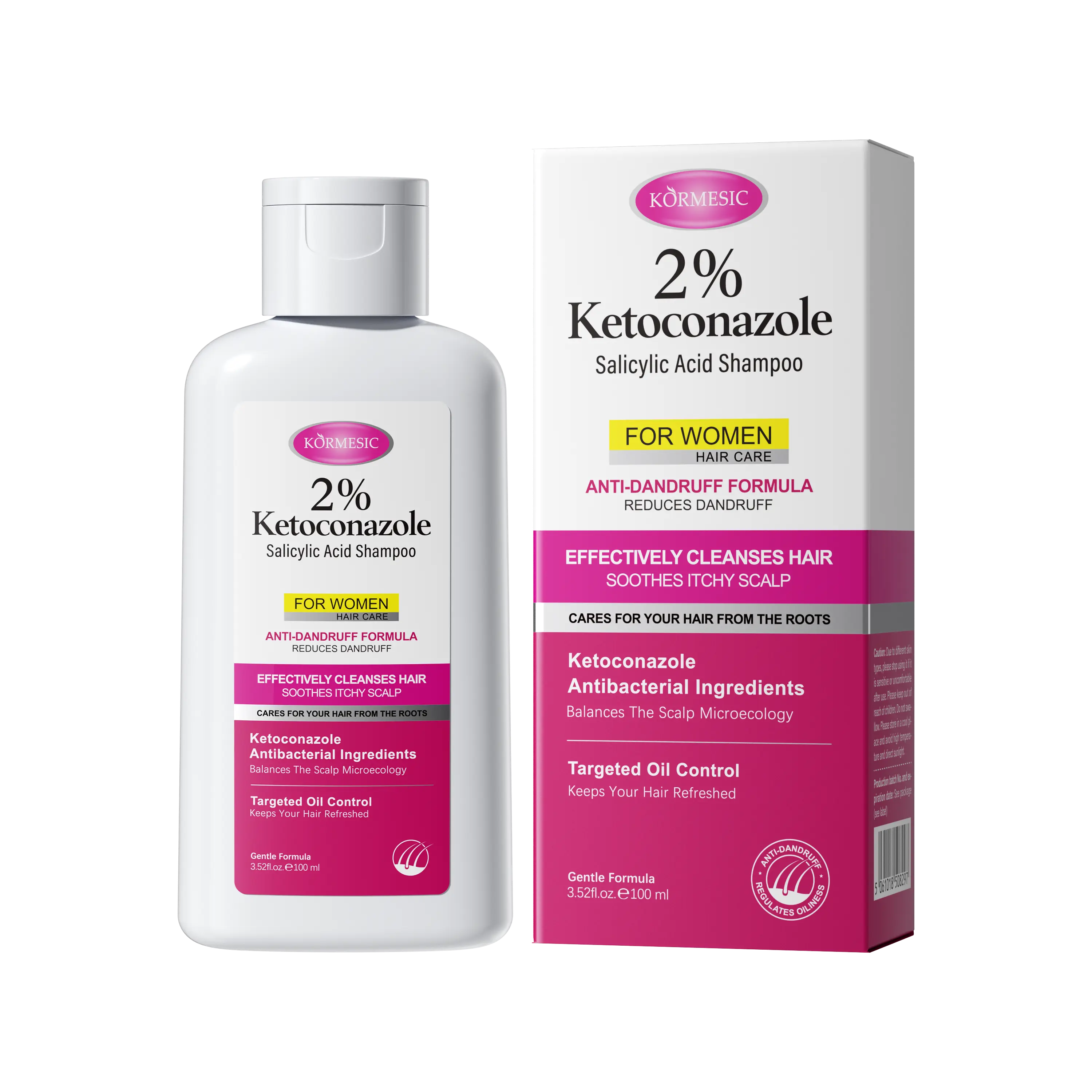 KORMESIC 2% Ketoconazole Shampoo for Women, Salicylic Acid Anti Dandruff Shampoo, Itchy Flaky Scalp Treatment, Oil Control, Soothes Irritated Scalp with Centella Asiatica Extract