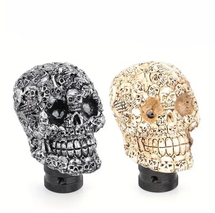 Resin-Metal Skull Gear Knob - Automotive Car Accessories, 80mm Universal Modified Shift Head with Lever, Spanner, 3 Screws, 3 Hoses for Manual & Automatic Vehicles (Accessories for Car)