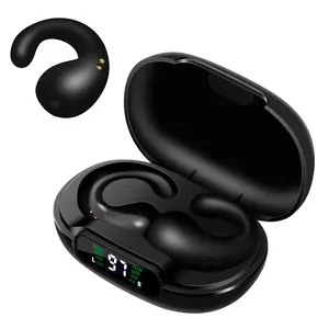 Bluetooth 5.3 Earphones,Clip On Earbuds with LED Display Charging Case,High Sound Quality Open-Ear Wireless Earbuds Bluetooth,Daily Waterproof Wear Comfortable Headphone,Lightweight Touch Control Earbuds for Sports (Black)