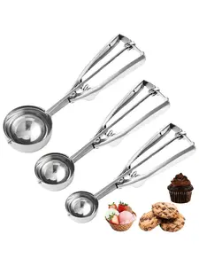 3pcs Stainless Steel Trigger Release Ice Cream Scoop Set - Small, Medium, Large Kitchen Utensils for Baking, Desserts