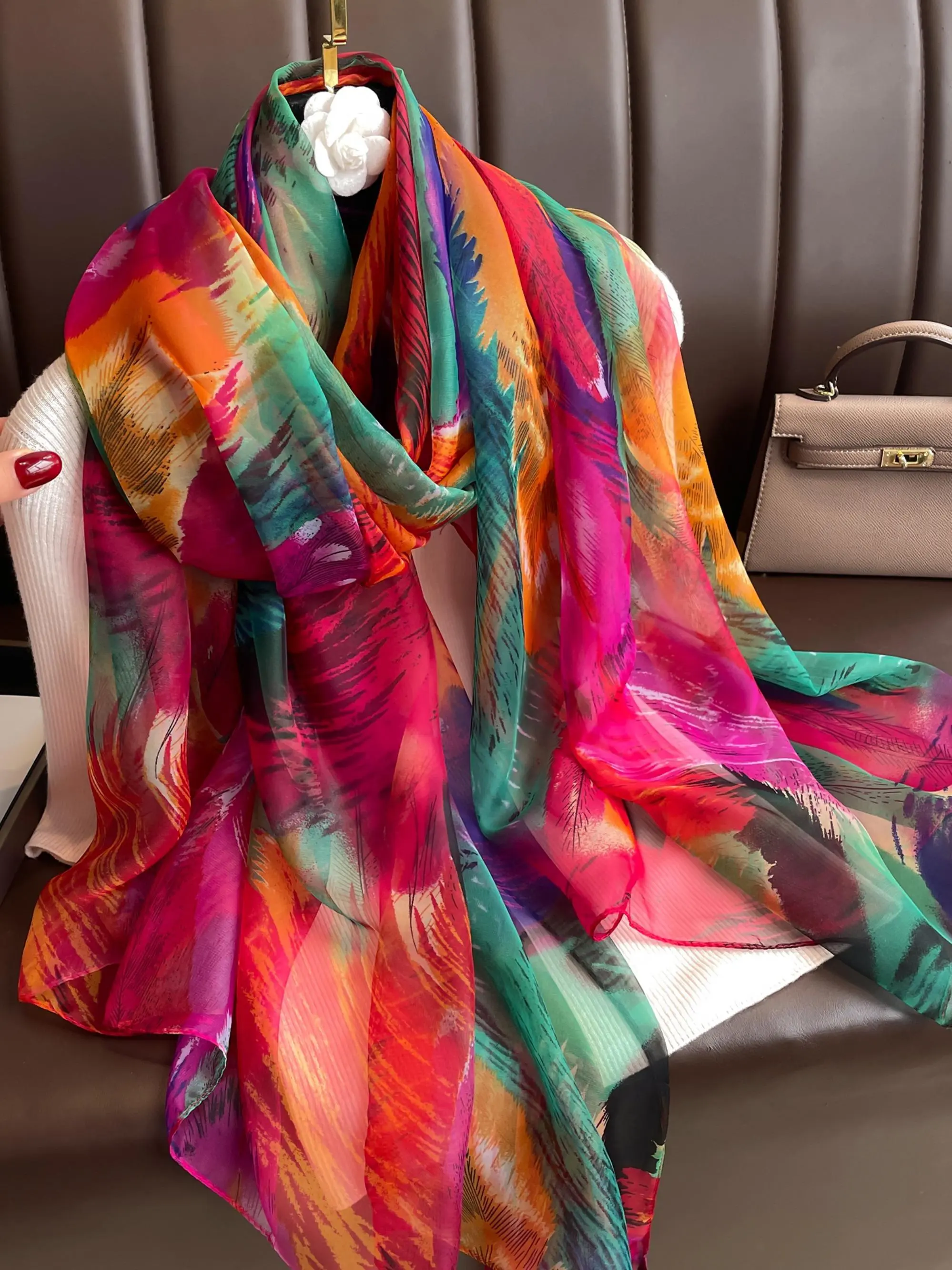 Colorful Print Long Scarf, Soft Comfortable Boho Style Shawl for Women, Fashionable Scarf for Daily Wear, Casual Versatile Scarf for All Seasons, Summer Scarf, Boho Shawl Wrap