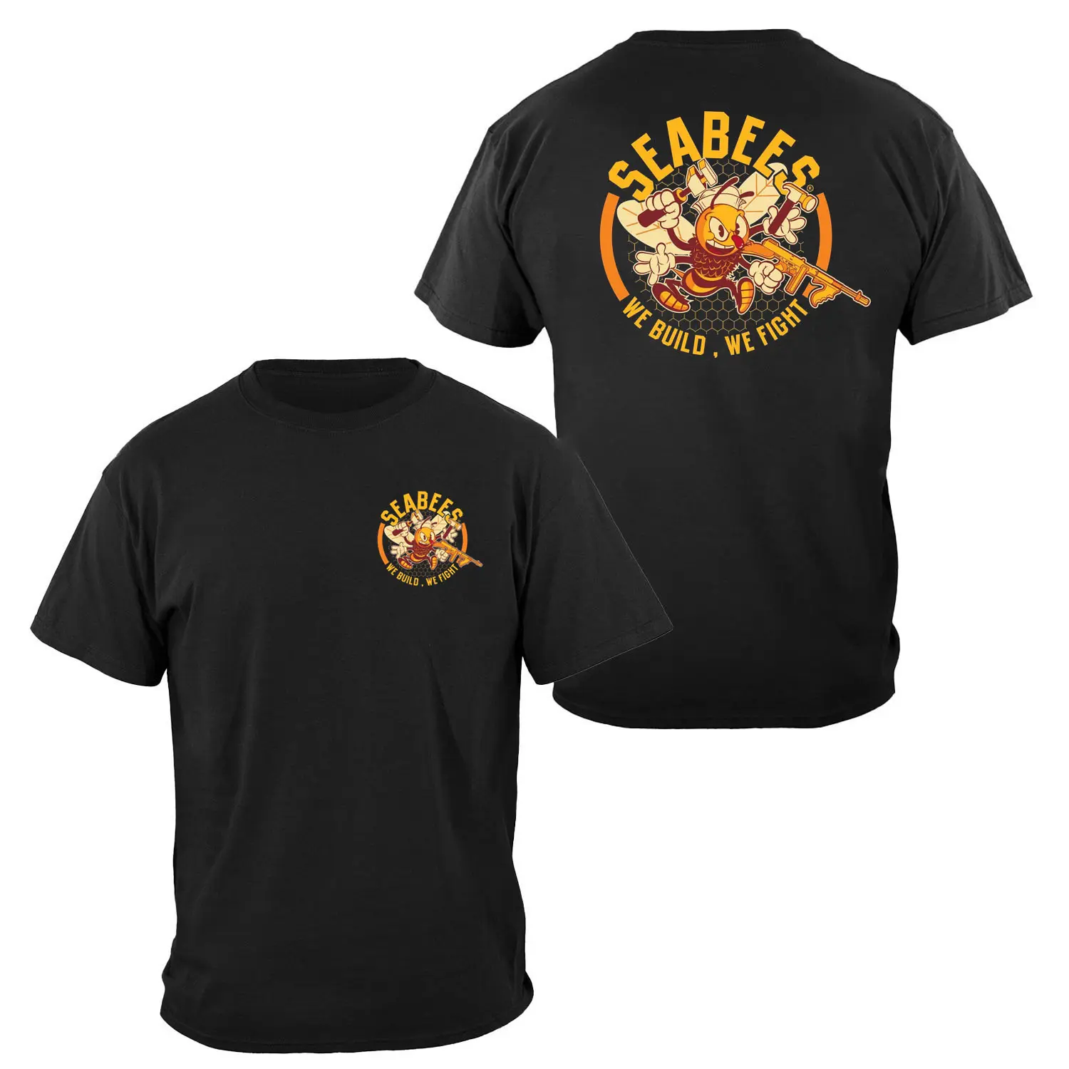 US Navy Seabees We Build We Fight T-Shirt, Military Construction Battalion Graphic Tee for Veterans