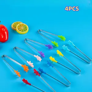 4-Piece Set Colorful Silicone Handle Stainless Steel Mini Clips, Hand-shaped Food Clamps, Perfect for Holding Foods, Ice Cubes, Fruits, Sugar, BBQs, Cakes, Snacks Kitchen Accessories, Kitchen Utensils Set