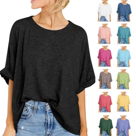 Imily Bela Women Oversized T-Shirt Summer Casual Short Sleeve Loose Tee Top