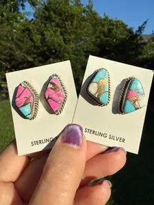 Native Cotton Candy Turquoise Stud Sterling Silver Earrings