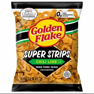 Golden Flake Pork Skins Super Strips Chili Lime 3.5 oz. (3 bags)