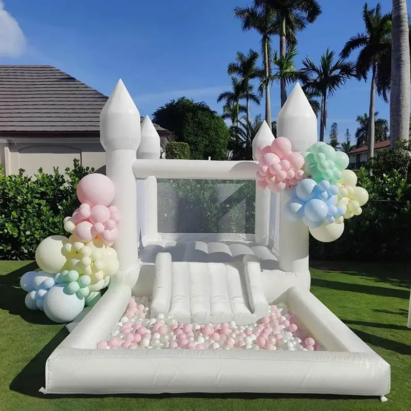 4M White Oxford Fabric Unisex Bounce House with Ball Pool, Slide & BPA-Free Blower – Sports Inflatable for Children’s Gross Motor Play & Development, Wedding/Birthday Party Toys, Outdoor Decor