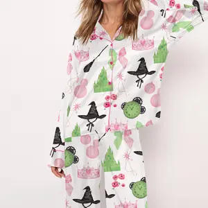 Wicked Pink And Green Satin Pajama Set For Women Print Comfy Satin Sleepwear & Loungewear Pjs Short Sleeve Top & Bottoms Shorts Without Pockets - SHESHOW