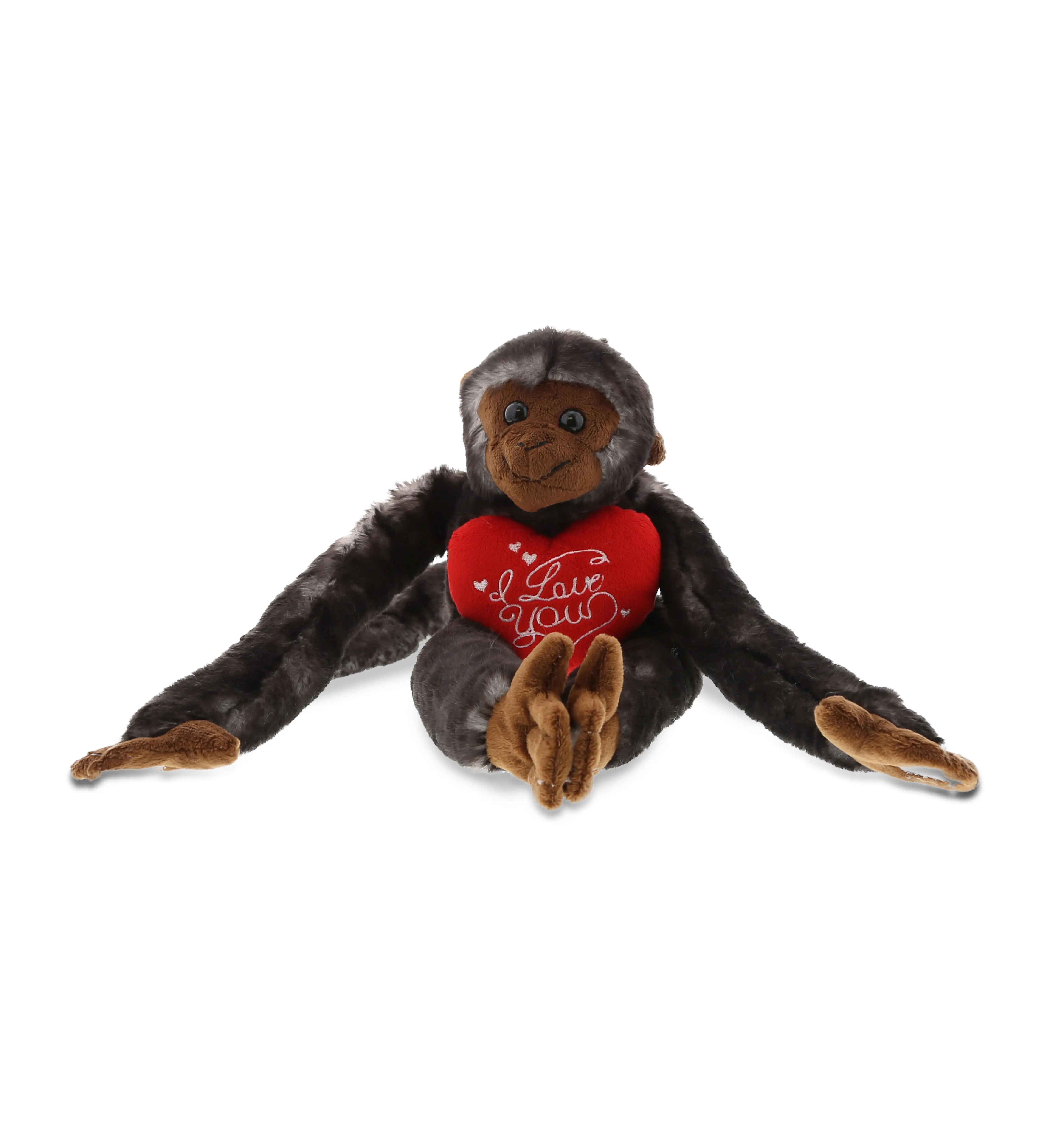 PLUSH I LOVE YOU RED HEART - SUPER SOFT PLUSH - LONG ARM HANGING BLACK CAPUCHIN MONKEY