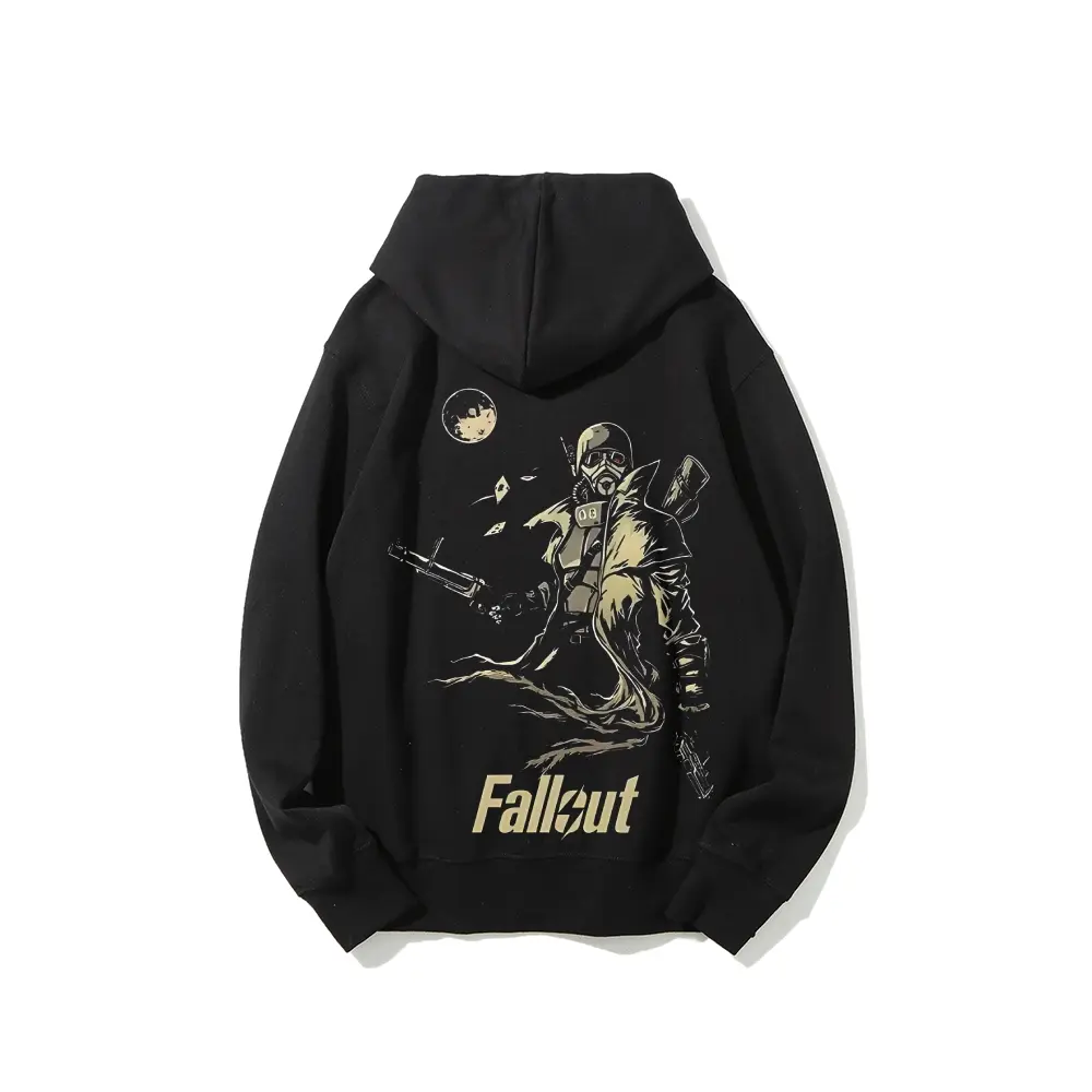 Fallout-style Gaming Apparel 100% Cotton Hoodie with Vintage Atomic Wasteland Graphics for Y2K Rap Concerts Halloween Gothic Retro Streetwear Men's Casual Pullover Outfit Stylish