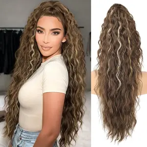 Hair Topper for Women - 20 Inch Wavy Curly Wig High Ponytail Clip In Ponytail Hair Extension Synthetic Heat Resistant Wavy Hairpiece Easy Wear Grab Clip Ponytail for Daily Party Working Dating Natural Looking Women's Wig