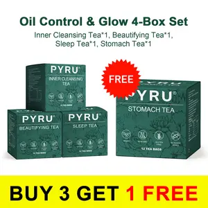 PYRU Tea Combo - Oil Control & Glow 4-Box Set | Skin Clarity & Digestive Balance | Inner Cleansing, Beautifying, Sleep & Stomach Teas | 100% Plant-Based, No Sugar, Caffeine-Free | Buy 3 Get 1 Free